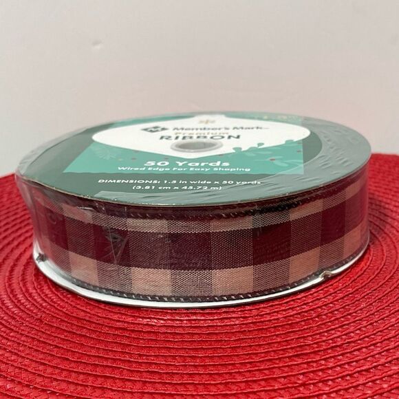 Members Mark Wired Ribbon Black and Cream Buffalo Check 50 yards NWT - Picture 4 of 5